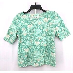 Coral Bay Shirt Womens Size PS Blue Green Floral Short Sleeve Pullover Top